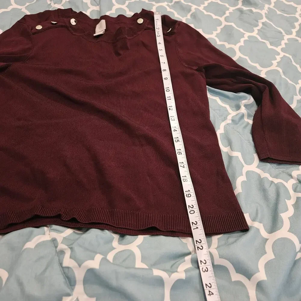 H&M Burgundy Button Shoulder Sweater Women Medium 3/4 Sleeve Knit Pullover